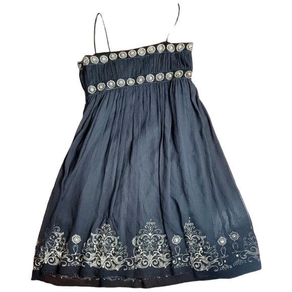Maggie London Silk & Chiffon‎ Spaghetti Strap Gold Embroidered Baby Doll Dress - Picture 7 of 11